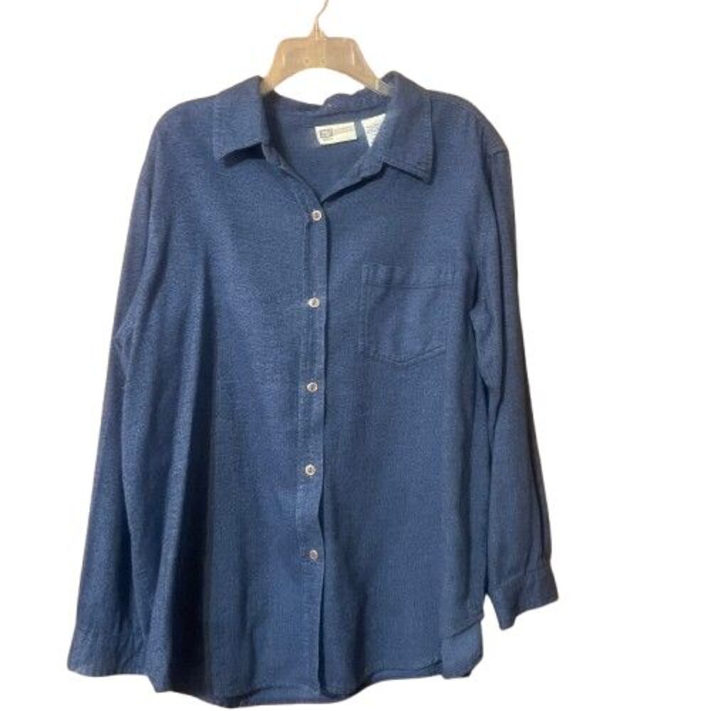 Faded Glory Button Up Top Womens Size 18W - 20W Dark Blue